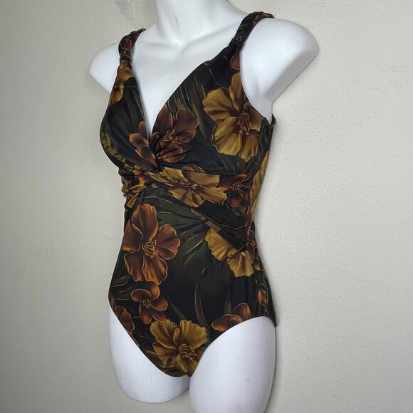 Miraclesuit Pandora Brown Floral Swimsuit One-Piece Bathing‎ Swimming Size 8 - Picture 8 of 12